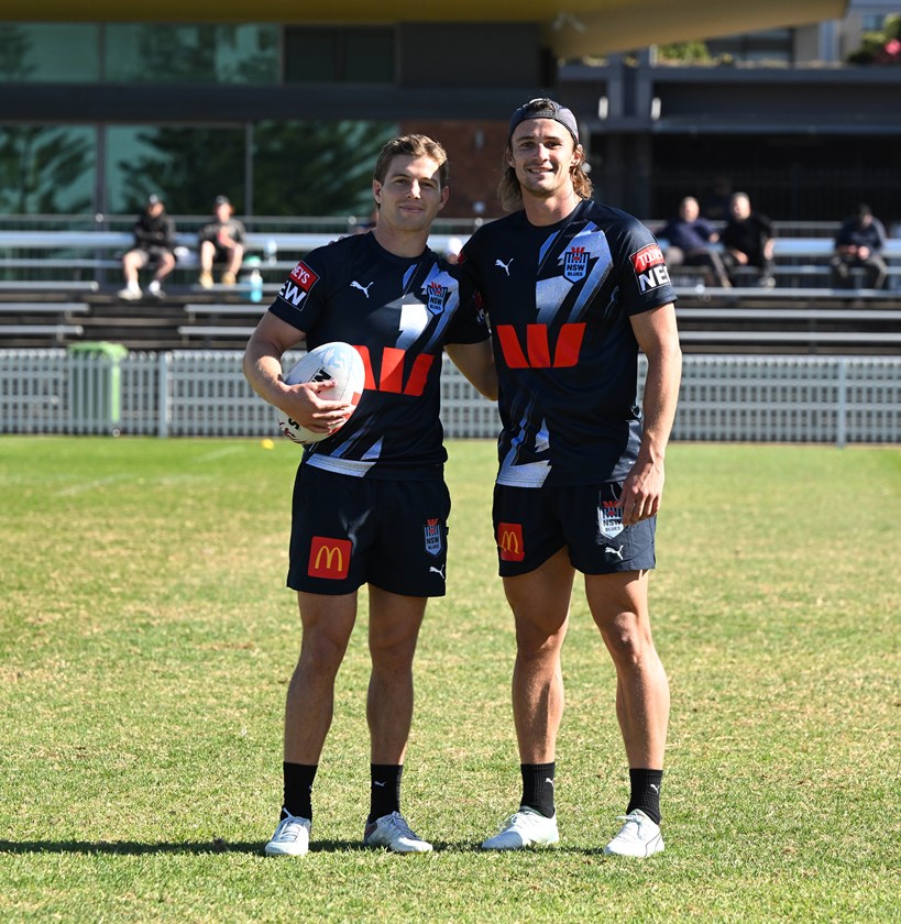 Blayke Brailey and Nicho Hynes at Blues training before Origin I