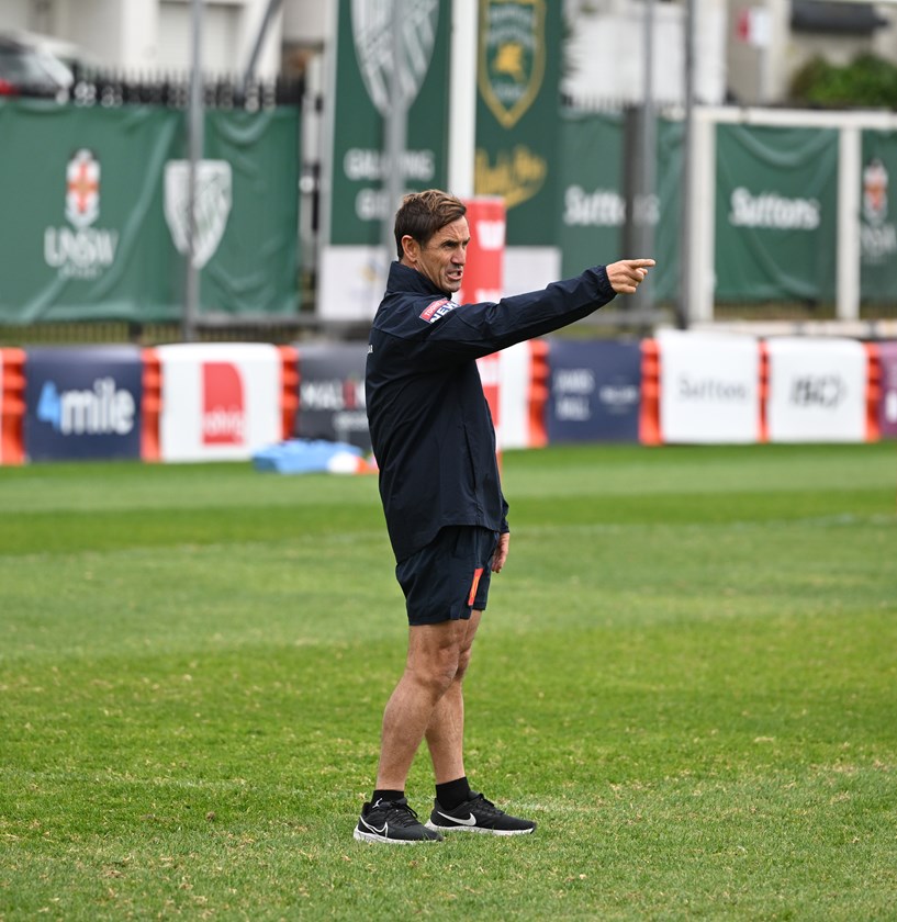 Andrew Johns directing play at Blues training 