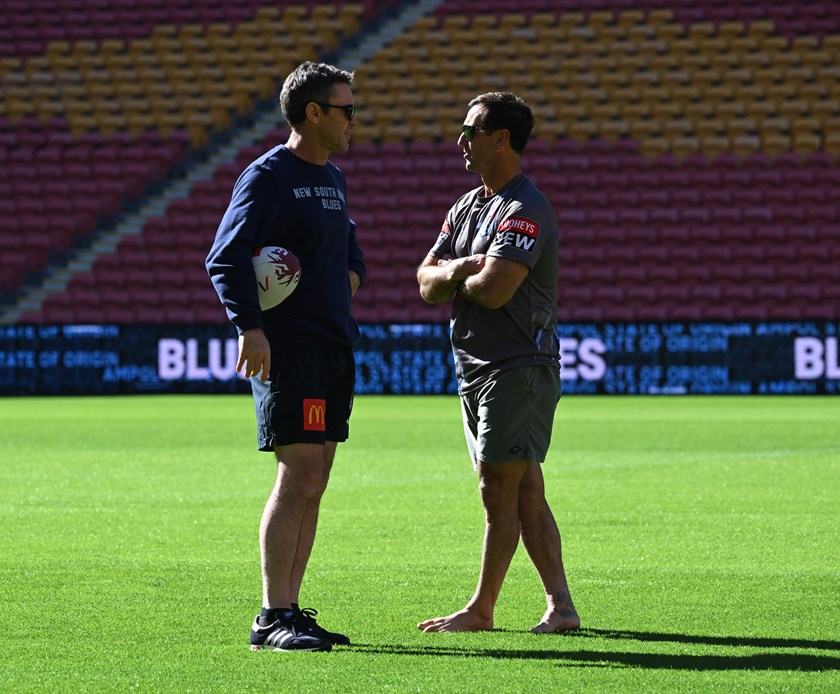 Brad Fittler and assistant Andrew Johns at NSW's captain's run Suncorp Stadium