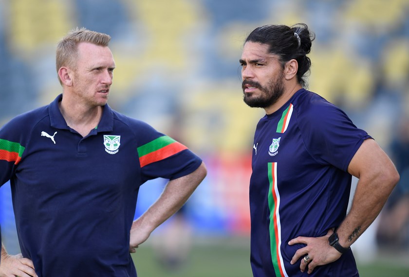 Webster, pictured with Warriors captain Tohu Harris, has won 70 percent of his games since taking over as head coach in 2023. ©NRL Photos