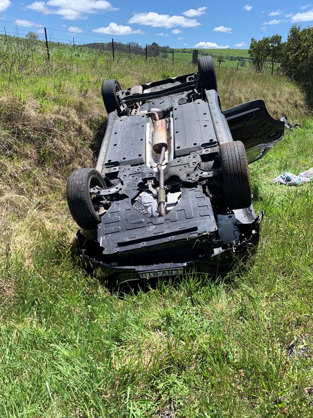 Teagan Berry's car after it had rolled and landed off the road in November.