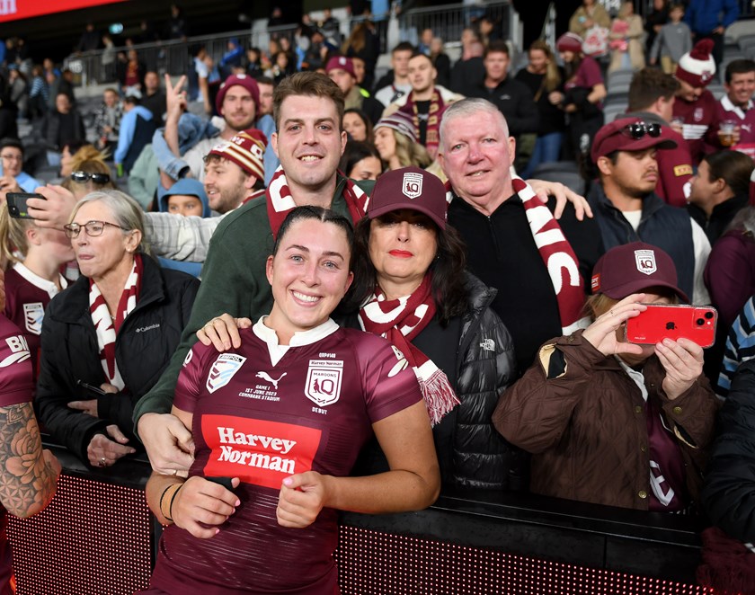 Romy Teitzel with her family after making her Origin debut in Game One.