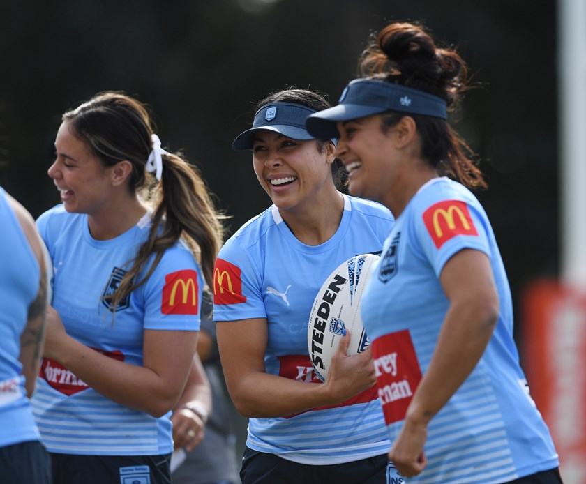 Sky Blues winger Tiana Penitani is all smiles at training on Thursday.