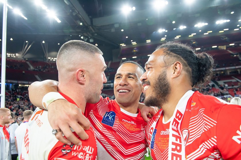 Will Hopoate (centre) is a key player for St Helens