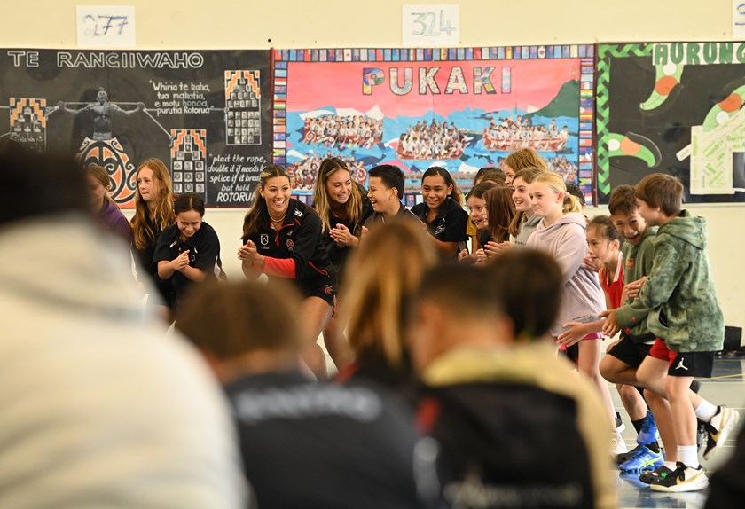 As part of the gala day students were taught Indigenous dances. ©NRL Photos