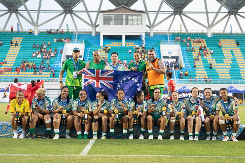 Cook Islands players celebrate their gold medal win