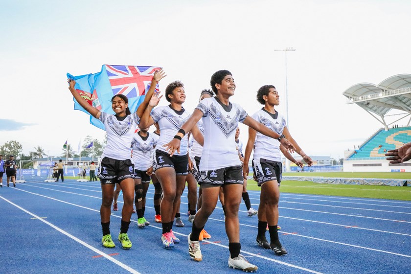 Fiji players celebrate their bronze medal achievement