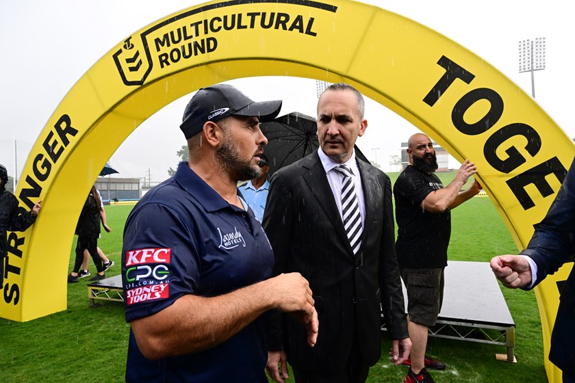 Bulldogs great Hazem El Masri and NRL CEO Andrew Abdo at the launch of Multi-Cultural Round
