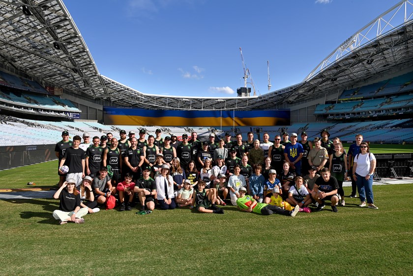 NRL match officials held an ANZAC Day ceremony with Ukraine refugees at Accor Stadium 