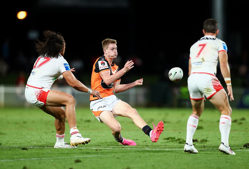 Young gun Lachlan Galvin looks to kick start Wests Tigers attack in Mudgee.
