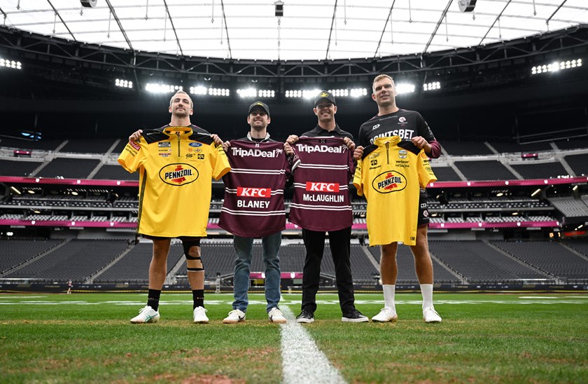 Sea Eagles players Lachlan Croker and Tom Trbojevic swapped jerseys with NASCAR drivers Ryan Blaney and Scott McLaughlin.