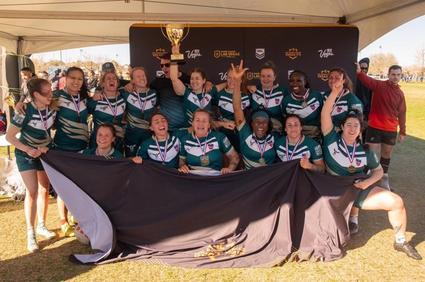 Ontario Ospreys celebrate their win over Canadian rivals BC Storm in the inaugural NRL Vegas 9s