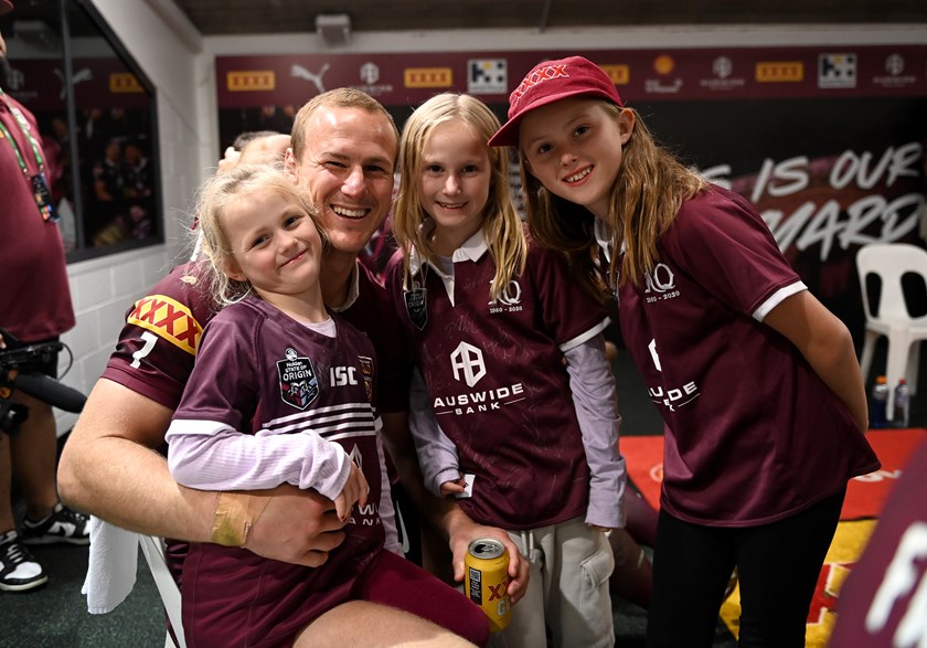 Daly Cherry-Evans with his daughters Navi, Harvie and Tully.
