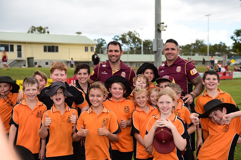 Corey Parker with Cameron Smith during Maroons camp in 2016.