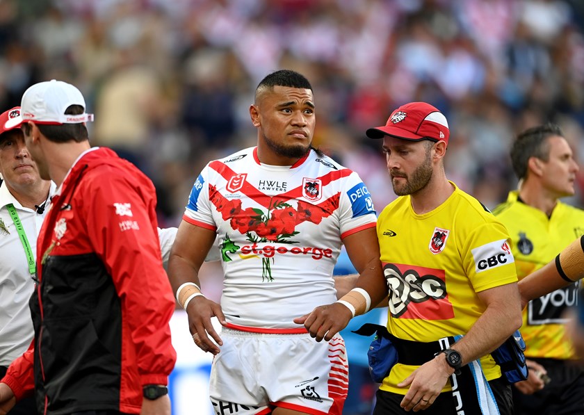 The Dragons lost Moses Suli after a head clash with Jared Waerea-Hargreaves in the opening tackle of the ANZAC Day match.