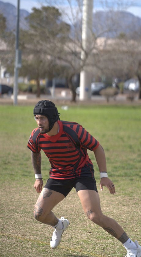 Former NFL player Cyrus Habibi-Likio has been invited to the NRL Combine after starring at the Vegas 9s tournament
