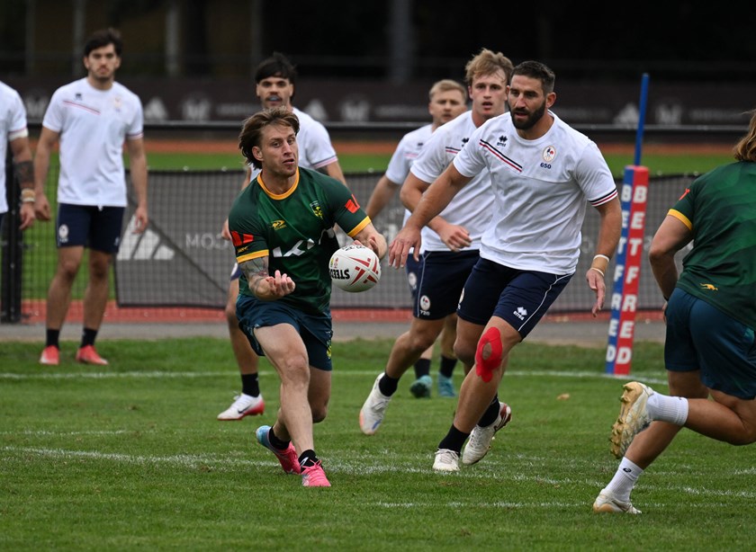 Cameron Munster makes the ball talk during the Roos' hit-out against France in the build-up to Wembley.