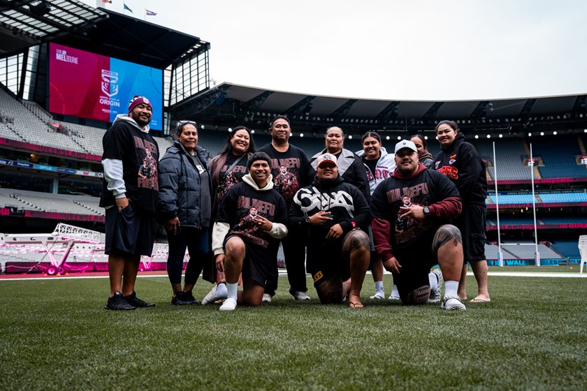 Kulikefu Finefeuiaki's family at the MCG after his jersey presentation ahead of Origin II. 