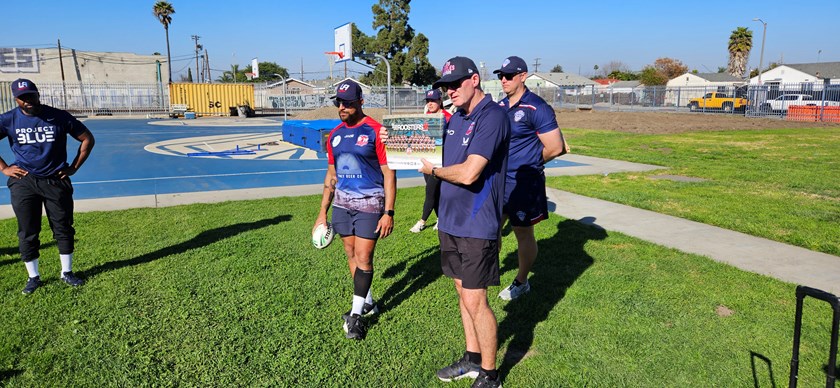 Sydney Roosters CEO Joe Kelly explained the history of the 1908 foundation club during a rugby league coaching clinic in LA.