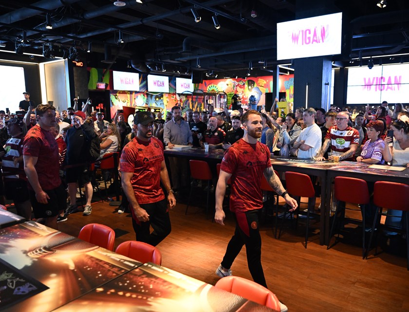 The Wigan players received a rousing reception at the Fan Hub on Fremont Street.