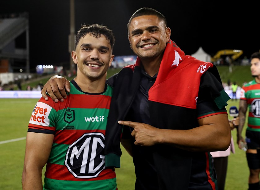Latrell Siegwalt and his namesake Latrell Mitchell, whom he replaced in his NRL debut. 