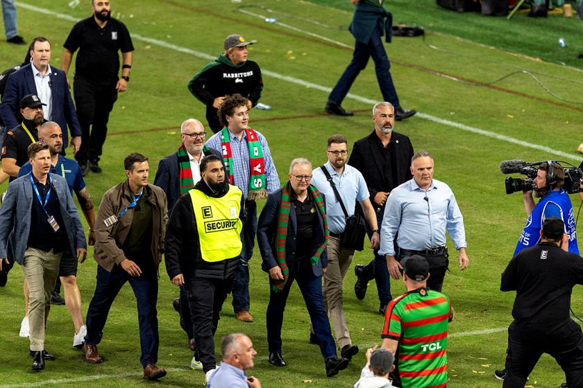 Australian Prime Minister Anthony Albanese, a life-long Rabbitohs fan, celebrated Alex Johnston's tryscoring record.