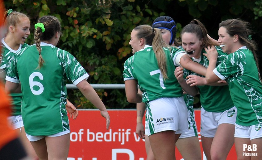 Ireland players celebrate their recent win against Netherlands.