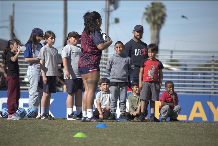 LA Roosters players helped deliver a coaching clinic for about 100 children in Los Angeles.