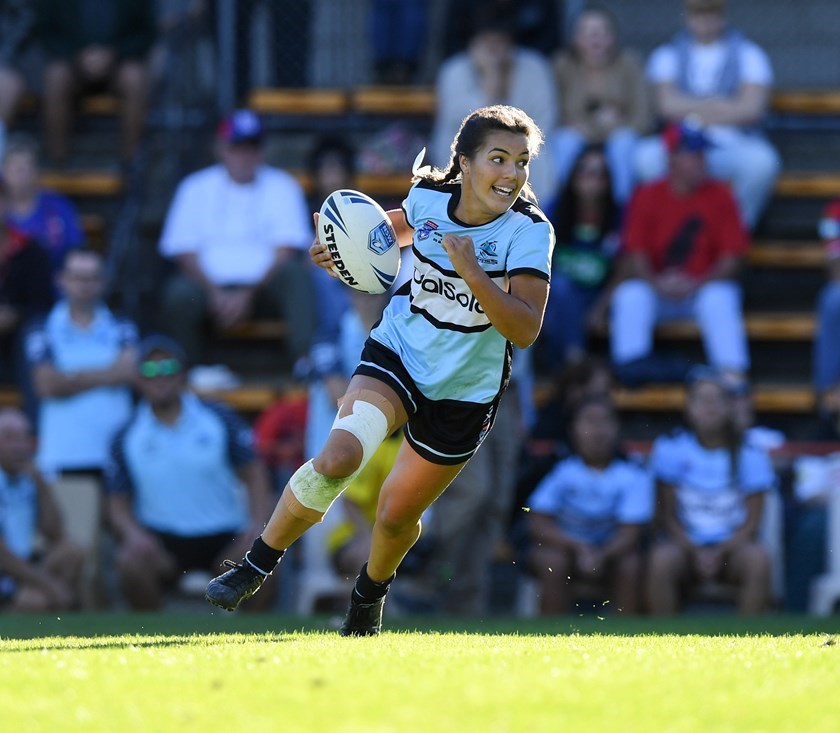 Madison Ashby in action for the Sharks in the 2018 Tarsha Gale Cup grand final.