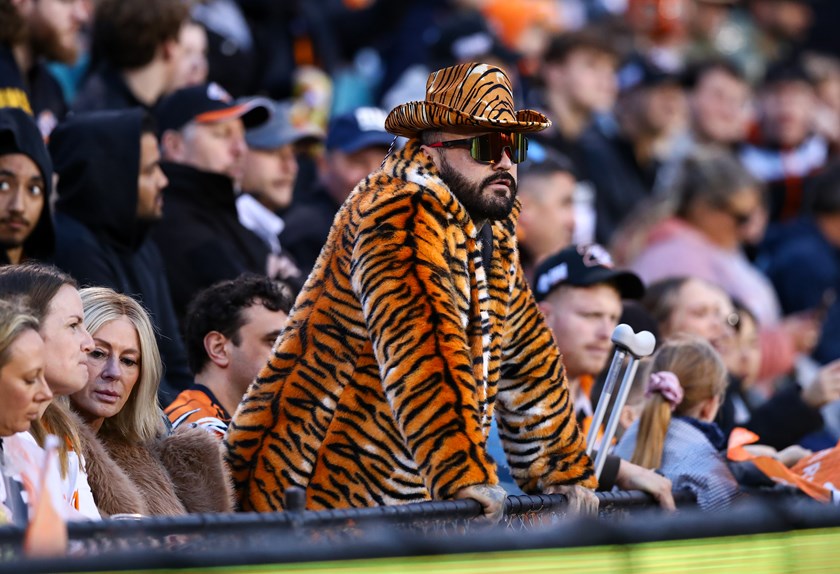 Loyal Wests Tigers have come in numbers to support their team.