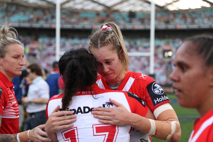 Kezie Apps shows the pain of grand final defeat in 2019.