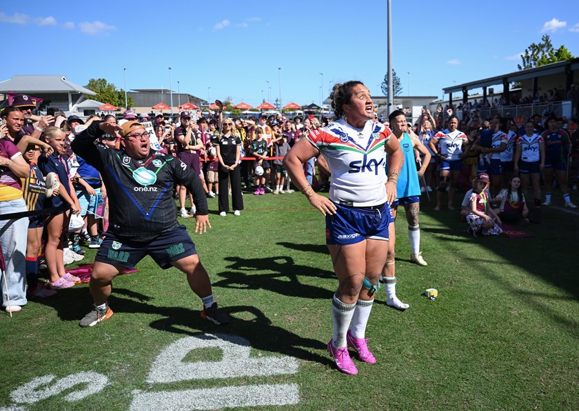 Warriors players and staff perform a haka for Ali Brigginshaw.