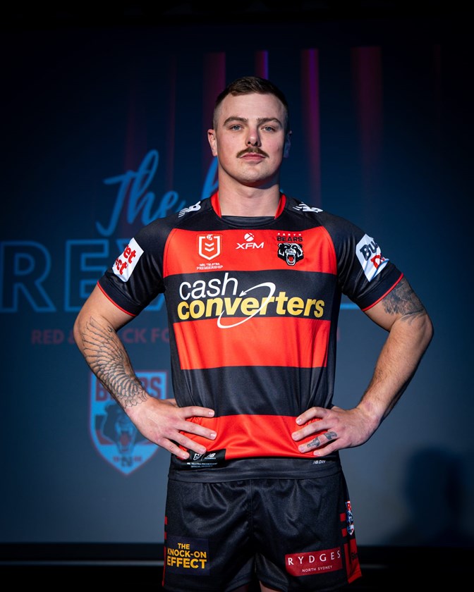 Norths Bears NSW Cup player Kieran Hayman models the 2027 Perth Bears playing kit.