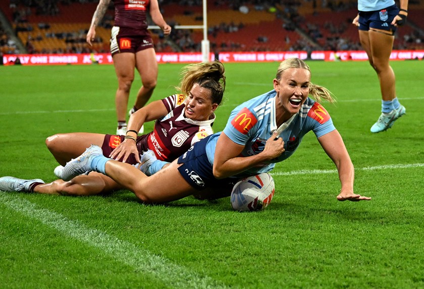 Try time for Jaime Chapman in Origin Two at Suncorp Stadium, won 14-10 by the Blues.