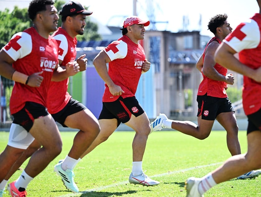 Tonga go through their paces ahead of Friday's clash with Lebanon.