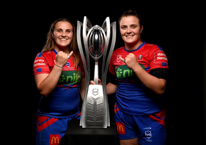 Jesse and Hannah Southwell celebrate after winning the 2023 premiership together with the Knights.