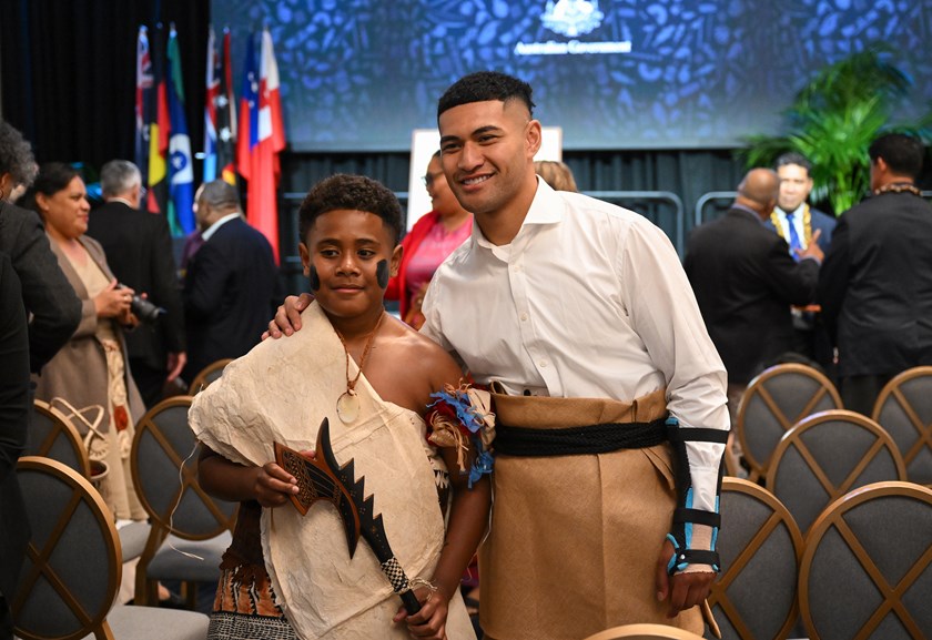 Tonga playmaker Isaiya Katoa was among the guests at the launch of the Pacific Rugby League Partnership, attended by the Prime Ministers of Australia, PNG, Tonga and Samoa.