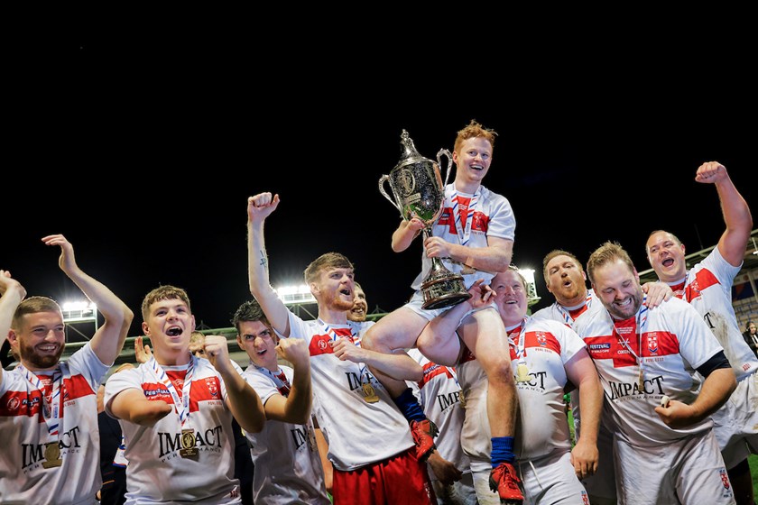 England players celebrate their victory in the inaugural PDRL World Cup final.