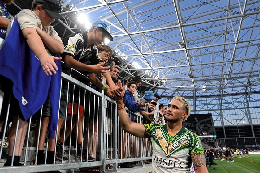 Valentine Holmes made his debut for the Cook Islands in Christchurch against New Zealand.