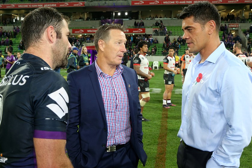 Cameron Smith, Craig Bellamy and Stephen Kearney at the 2017 ANZAC game