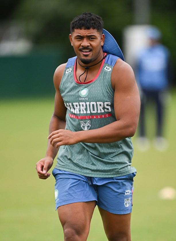 Ali Leiataua putting in the hard yards at Warriors training.