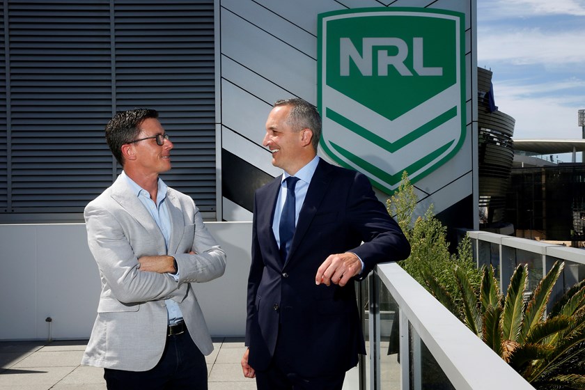 Swyftx CEO Ryan Parsons and NRL CEO Andrew Abdo