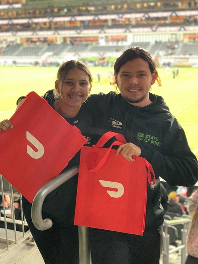 School to Work participants Riley and Kane attending an NRL game at Parramatta as guests of DoorDash.