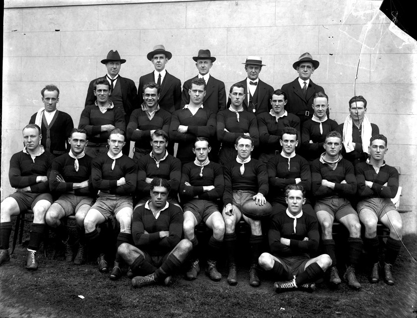 Thompson (seated third from right in the second front row) was a crucial part of North Sydney’s two premiership wins in 1921 and ’22.