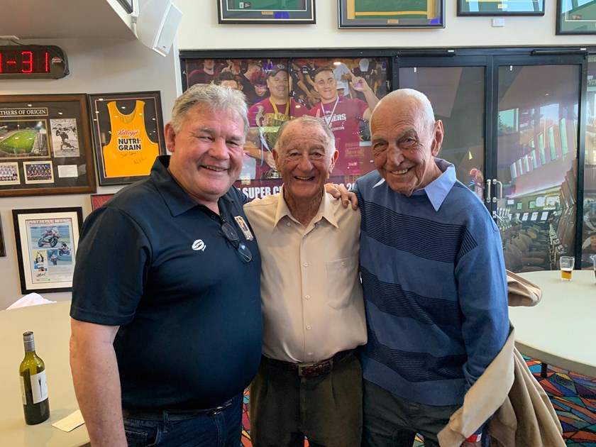 Graham Eadie with former Manly supremo Ken Arthurson and 1972-73 premiership captain Fred Jones.