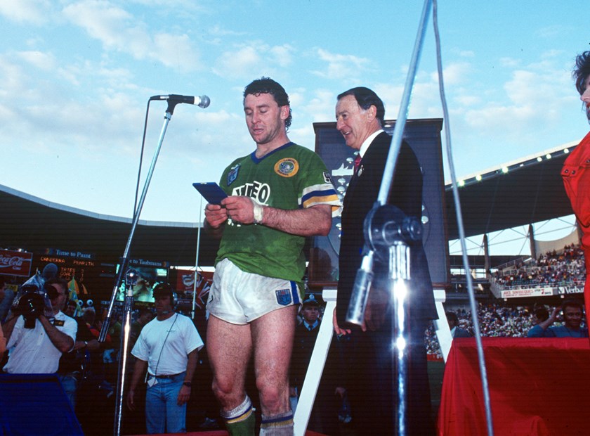 Ricky Stuart collected the Clive Churchill Medal in 1990 when the Raiders beat Penrith in the grand final.