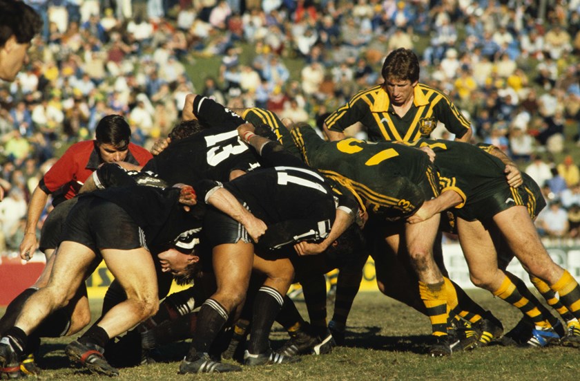 Kangaroos halfback Steve Mortimer feeds the scrum against the Kiwis in a 1982 Test.