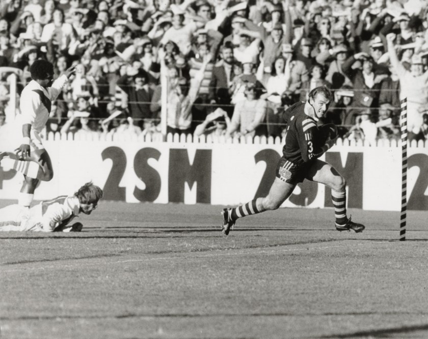 Steve Rogers crosses to score for Australia in the Second Test of the 1979 Ashes series.