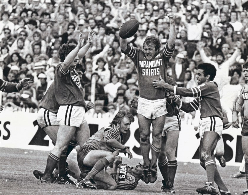 Tommy Raudonikis jumps for joy after scoring in the 1981 Grand Final.