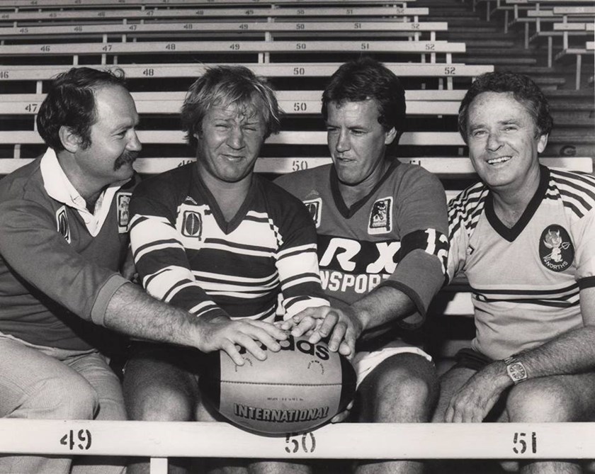 Tommy (second from left) with other former international halfbacks coaching in the Brisbane competition in 1983.